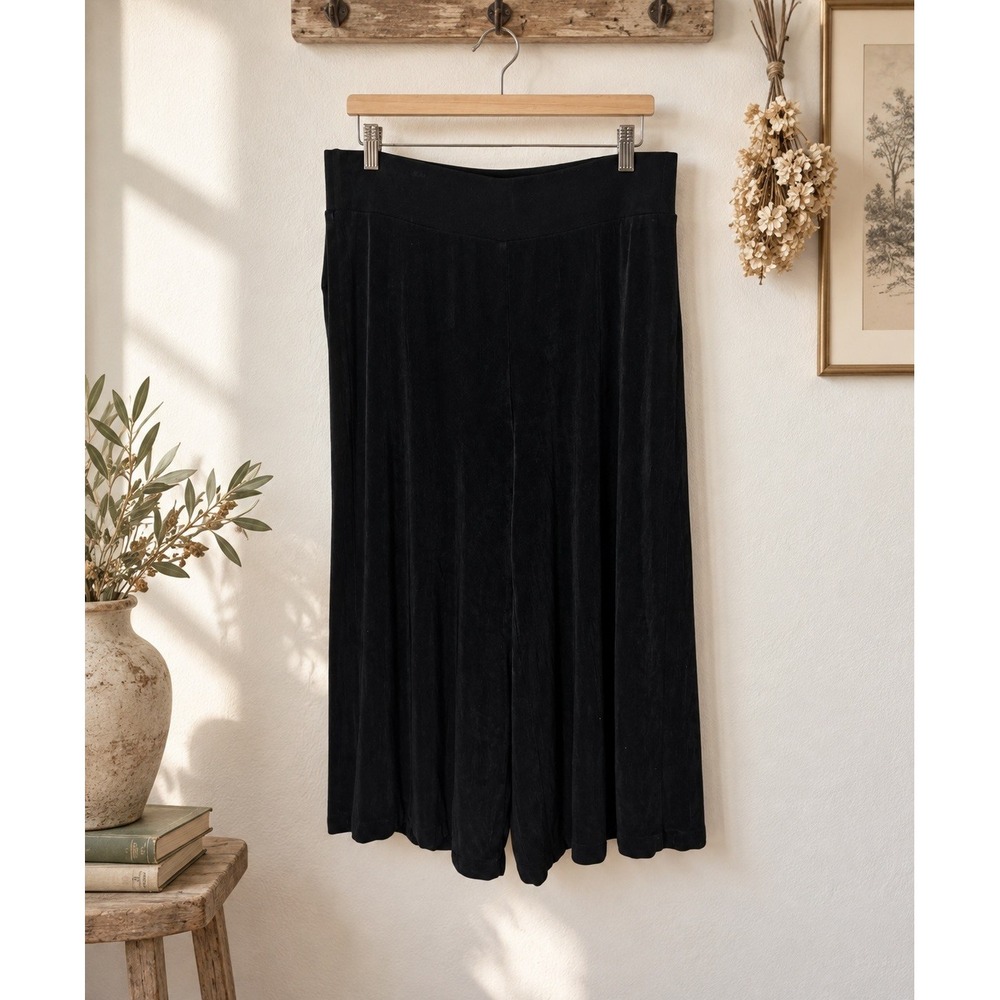 Chicos 2 Travelers Black Culottes Wide Leg Pants Large Pull On Crop Lagenlook